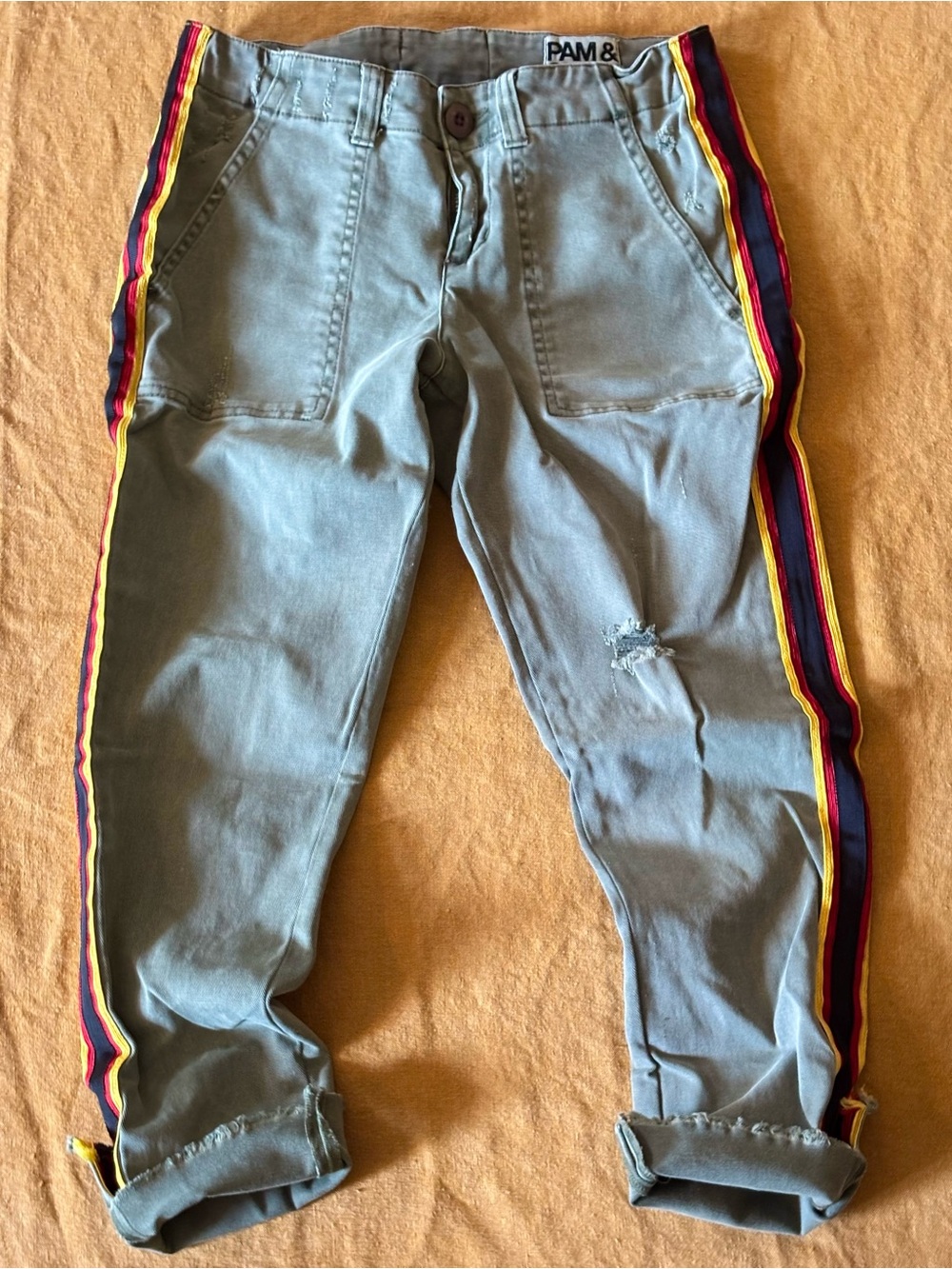 PAM AND GELA UNIFORM SIDE STRIPE STEP HEM ARMY PANT   GREEN SIZE 25